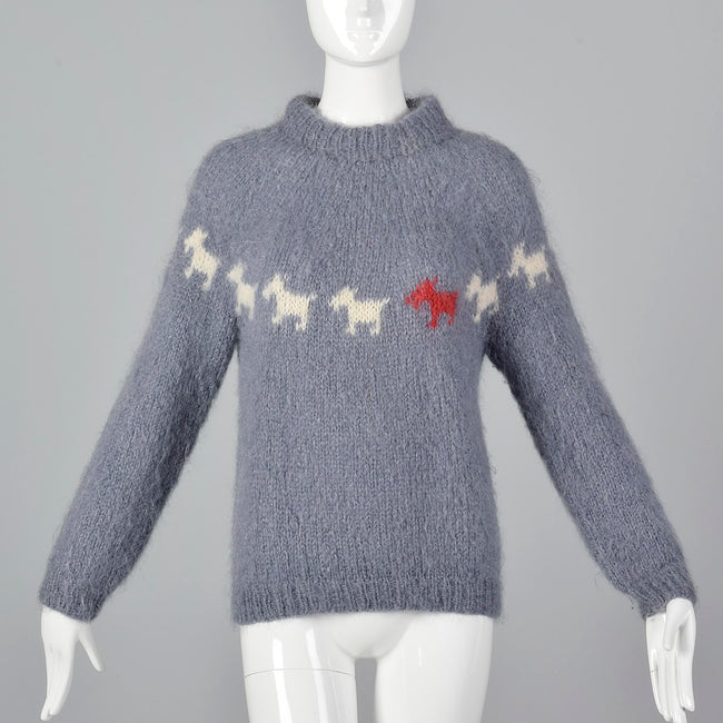 1960s Hand Knit Novelty Scotty Dog Sweater