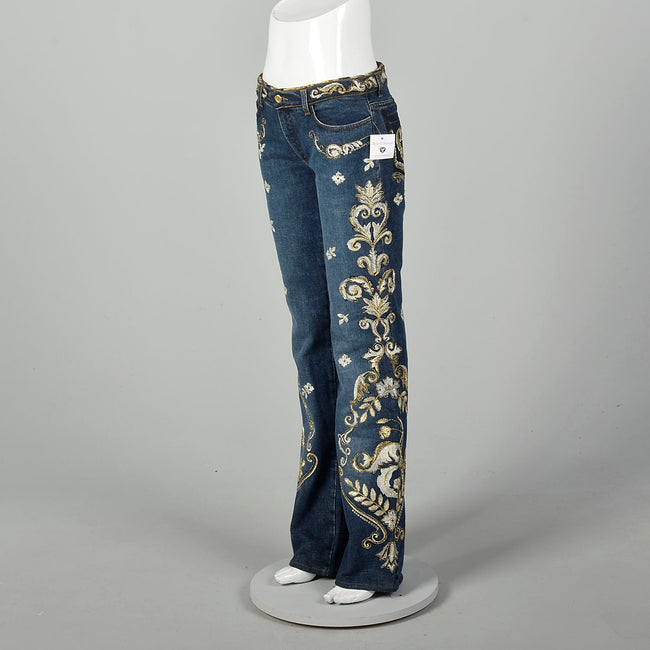 Small Roberto Cavalli Jeans Embroidered Denim Gold