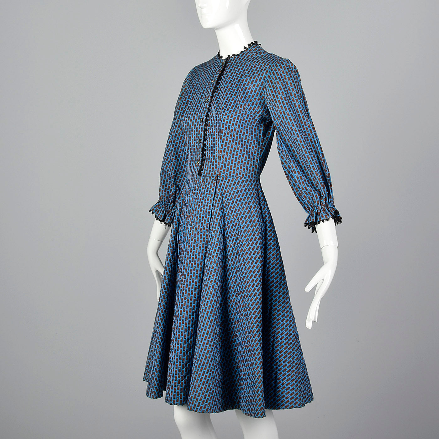 1950s Quilted Blue Cotton Dress