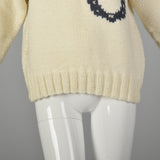 Medium 1960s Cream Knit Novelty Horse Sweater