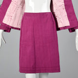 1960s Pink Corduroy Skirt Suit with Mod Silver Clasp Closures
