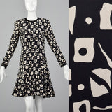 1980s Louis Feraud Black Print Dress with Drop Waist