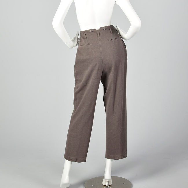1980s Norma Kamali Gray Knit Pants with Suspender Buttons