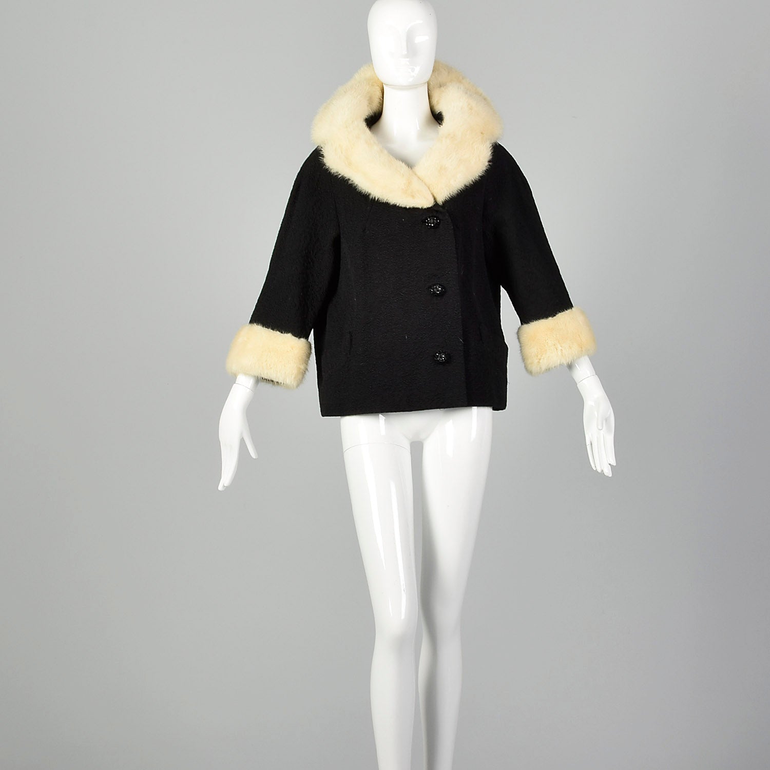 Large 1950s Mink Collar Black Coat