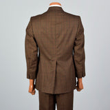 1970s Mens Brown Wool Windowpane Suit