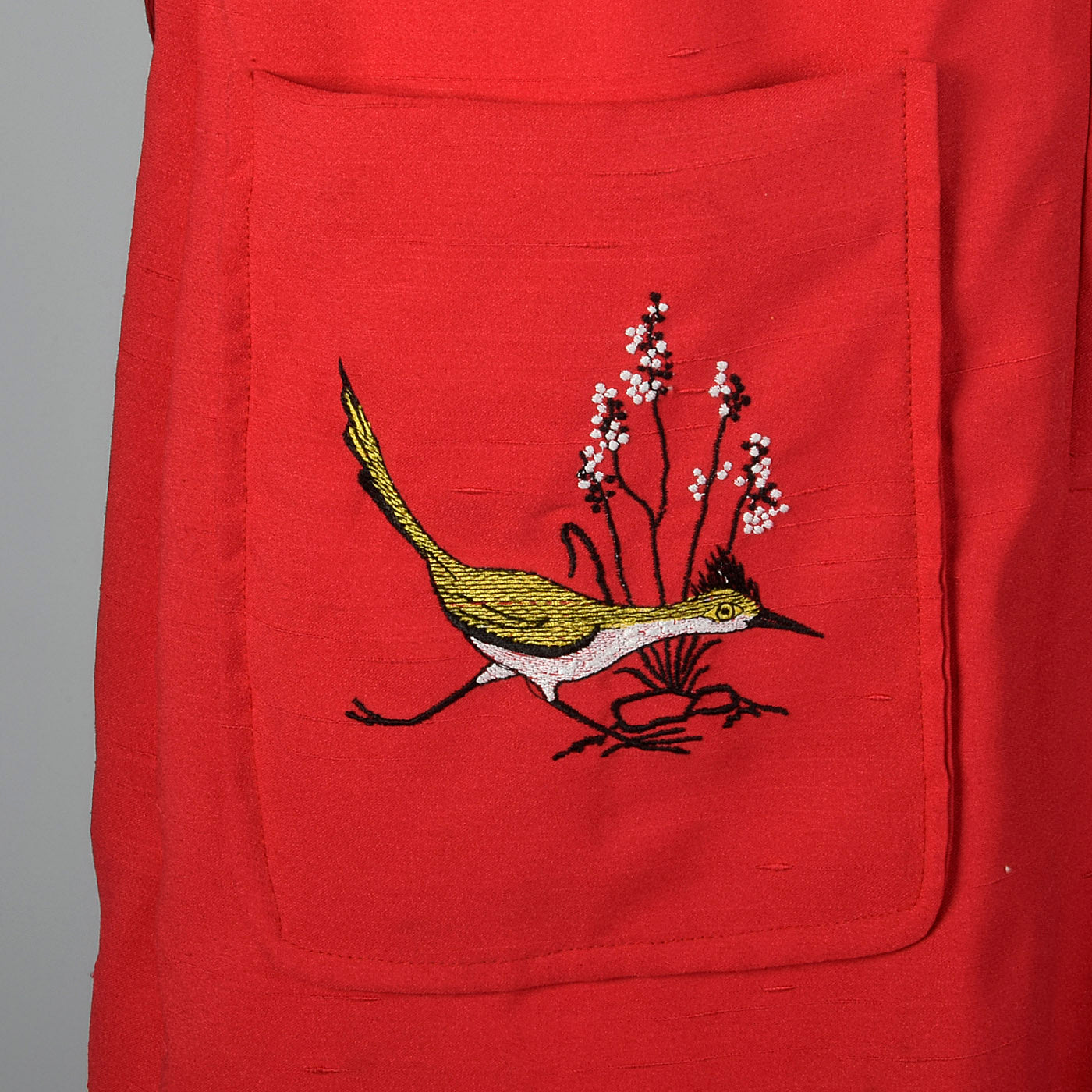 1960s Red Day Dress with Bird Embroidery
