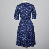 1950s Blue Floral Print Silk Dress