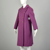 Small 1960s Coat Purple Mod Double Breasted Military Wool Winter Outerwear