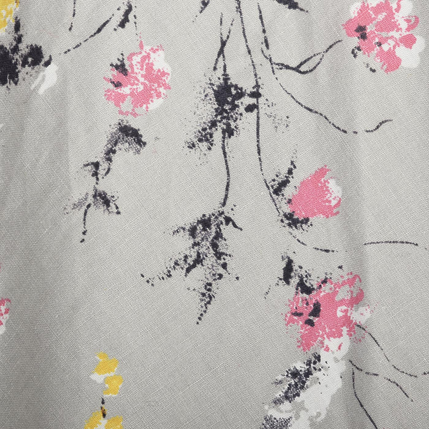 1950s Gray Floral Print Halter Dress with Full Circle Skirt