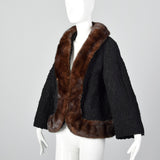 1950s Black Boucle Wool Coat with Mink Trim