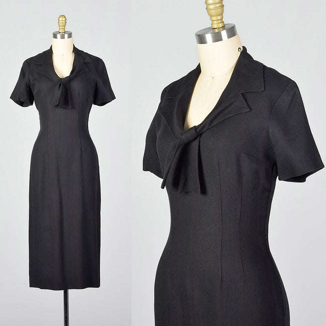 1950s Black Pencil Dress with Pussybow