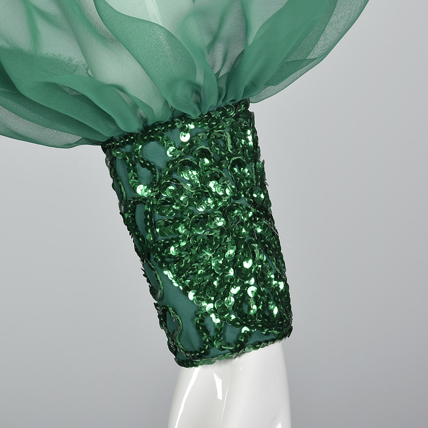 1970s Emerald Green Gown with Bishop Sleeves