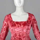 1970s Richilene Pink Burnout Velvet Empire Waist Evening Dress