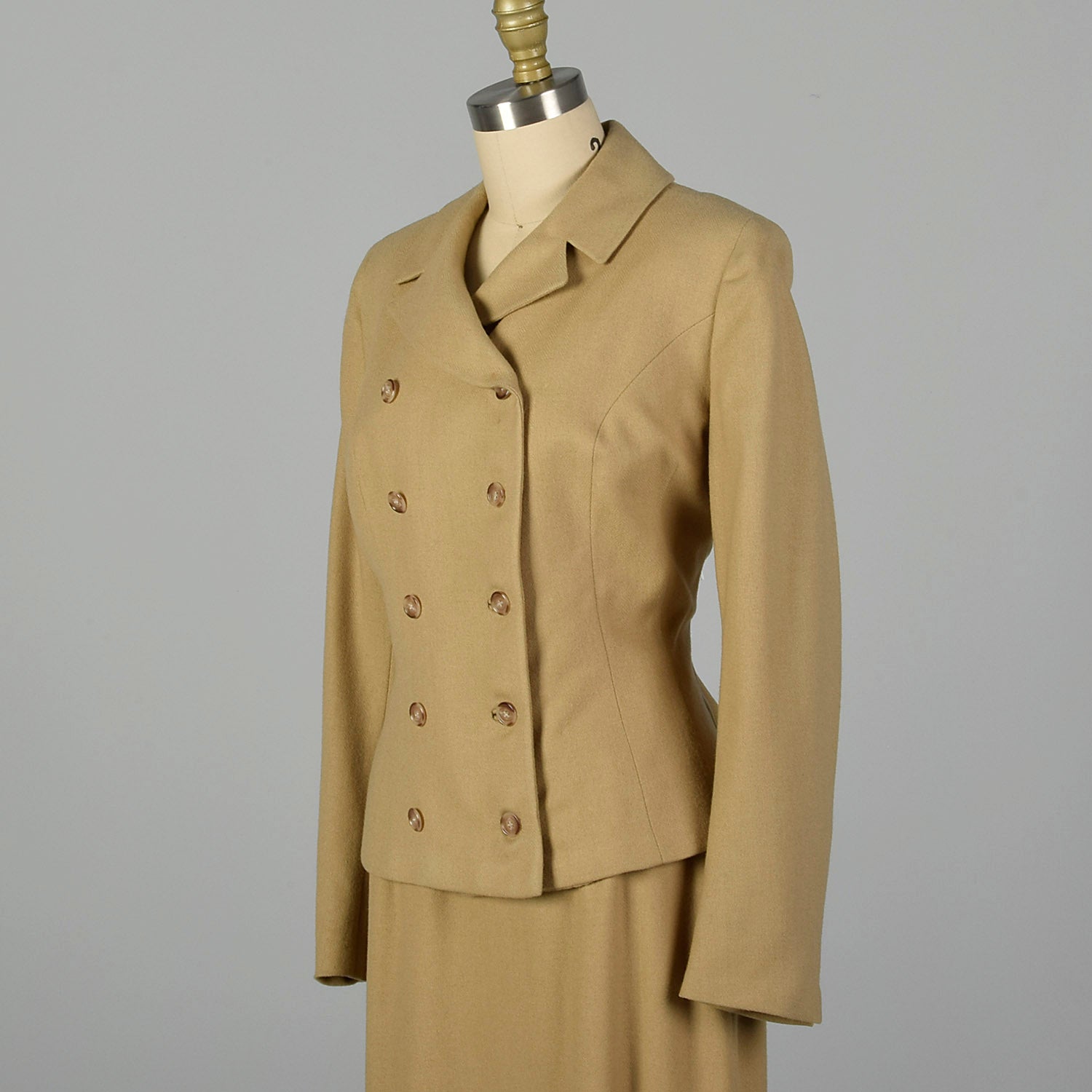 Small 1950s Tan Wool Skirt Suit