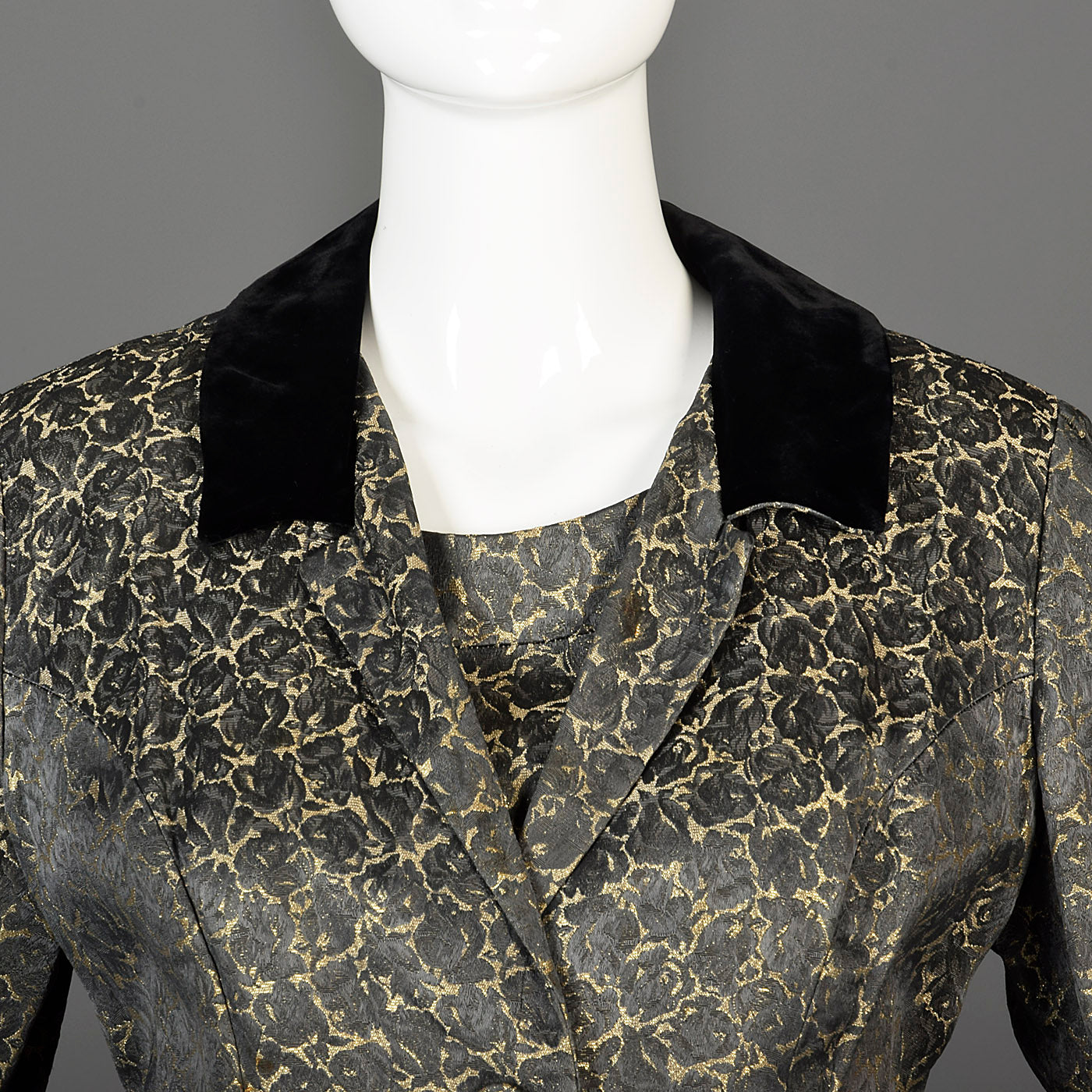 1960s Gold Brocade Dress with Matching Jacket and Velvet Detail