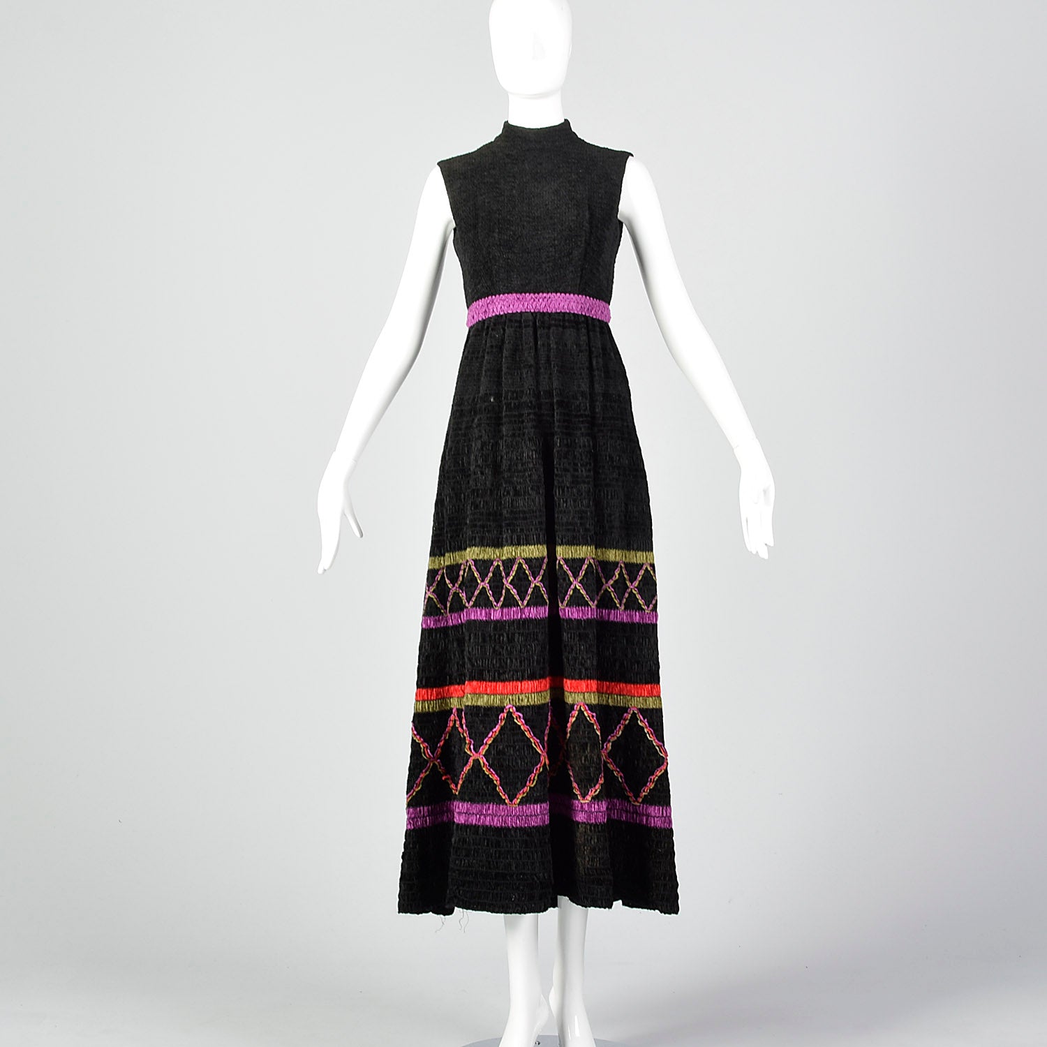 1970s Black Chenille Dress