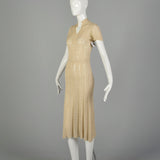 XS 1930s Hand Knit Dress Bohemian Sheer Cotton Short Sleeves