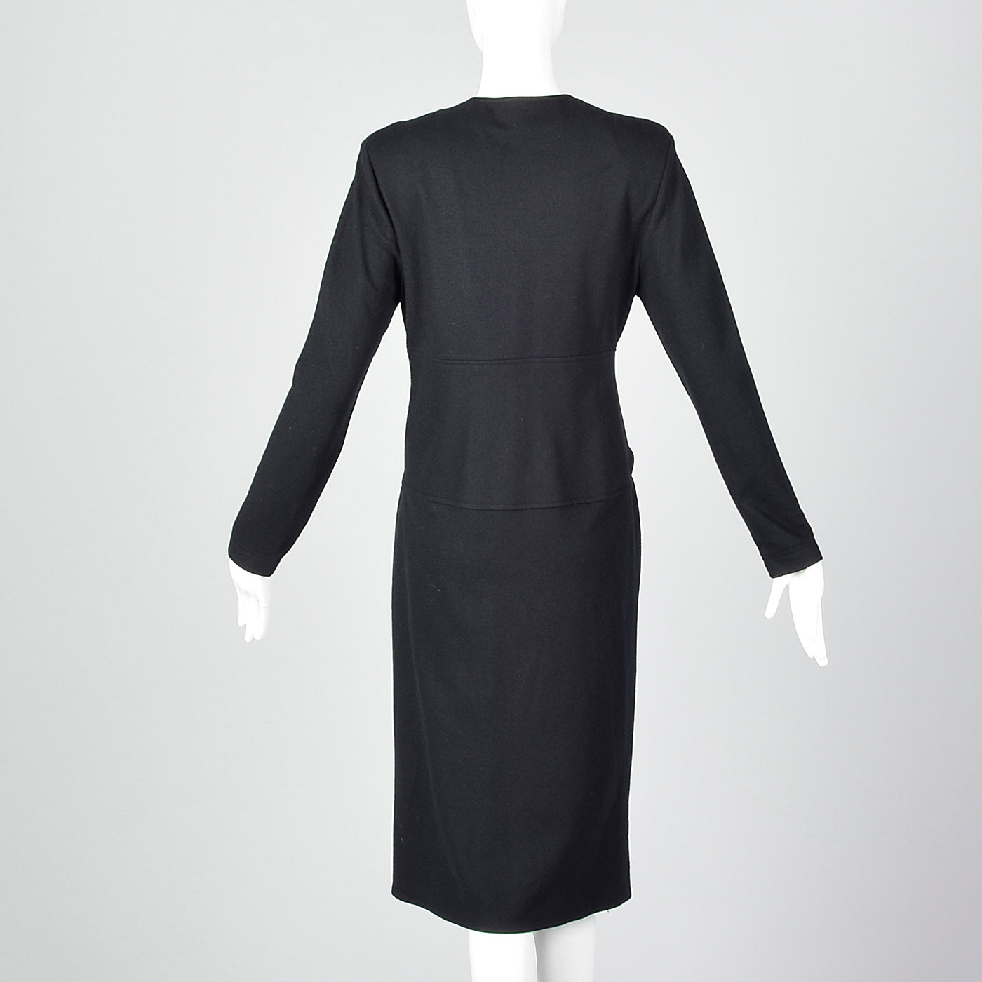 1980s Oscar de la Renta Black Wool Dress with Tie Waist