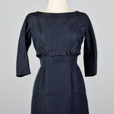 1950s Navy Blue Silk Dress with Mother of Pearl Buttons