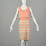 Medium 1980s St. John Set Knit Skirt Peach Shirt Striped Cardigan 3pc Ensemble