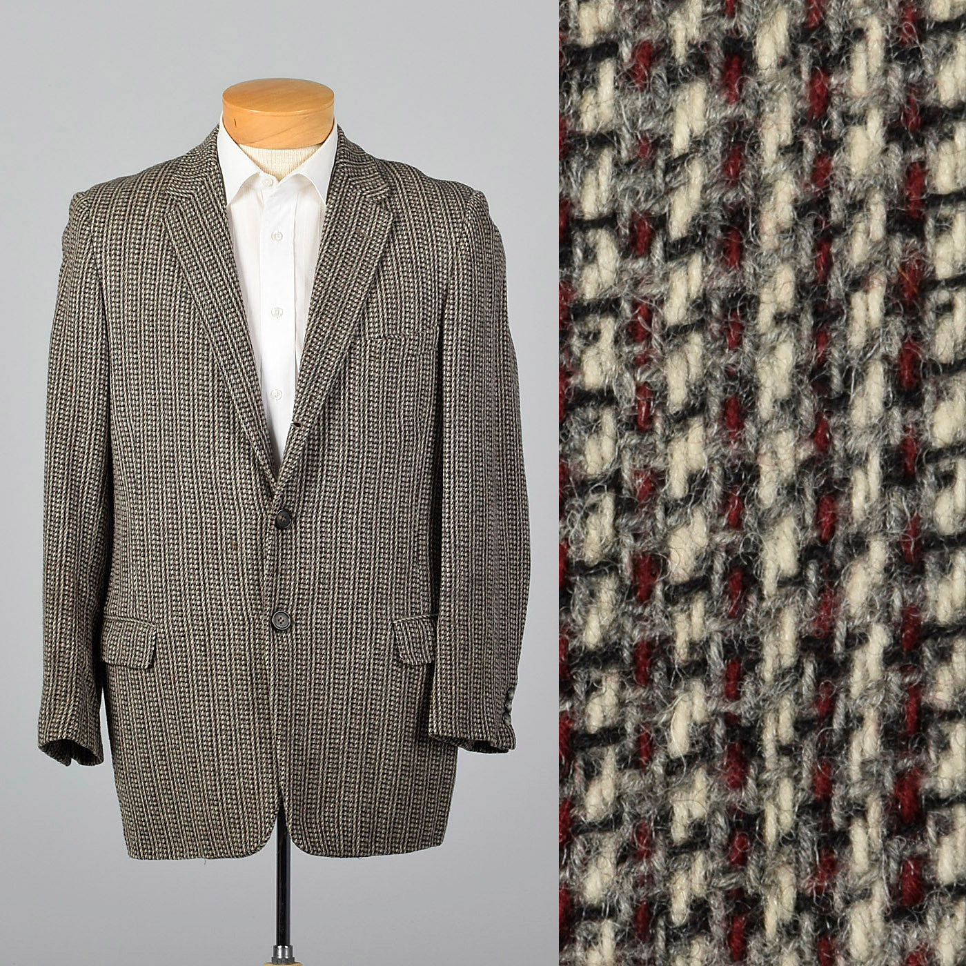 1950s Black and White Tweed Jacket with Red Stripe