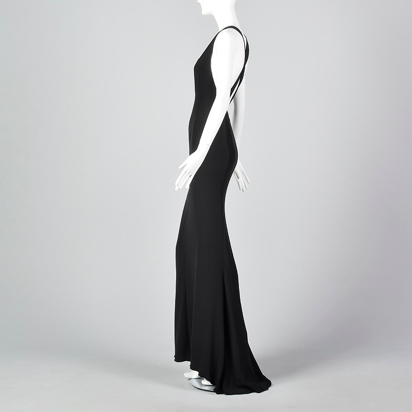 1990s Valentino Boutique Backless Long Black Evening Gown