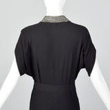 1940s Black Rayon Dress with Rhinestone Collar