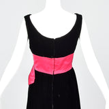 1960s Black Velvet Dress with Pink Cummerbund Waist