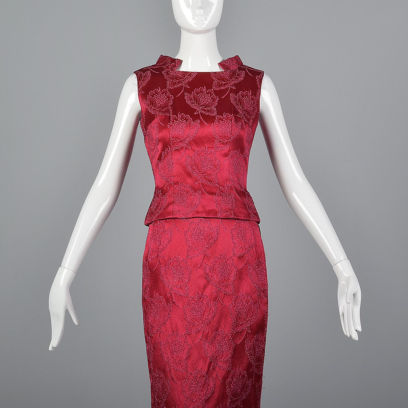 1960s Dark Pink Floral Top and Skirt Set