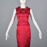 1960s Dark Pink Floral Top and Skirt Set