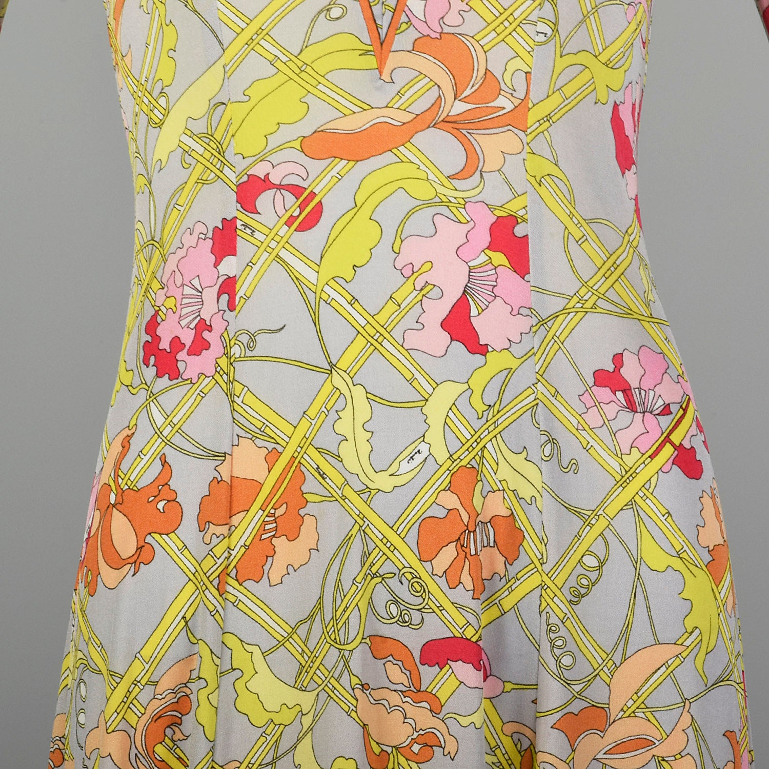 XXS 1960s Emilio Pucci Dress Long Sleeve Signature Print Silk