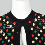 1960s Black Sweater with Multicolored Pom Poms
