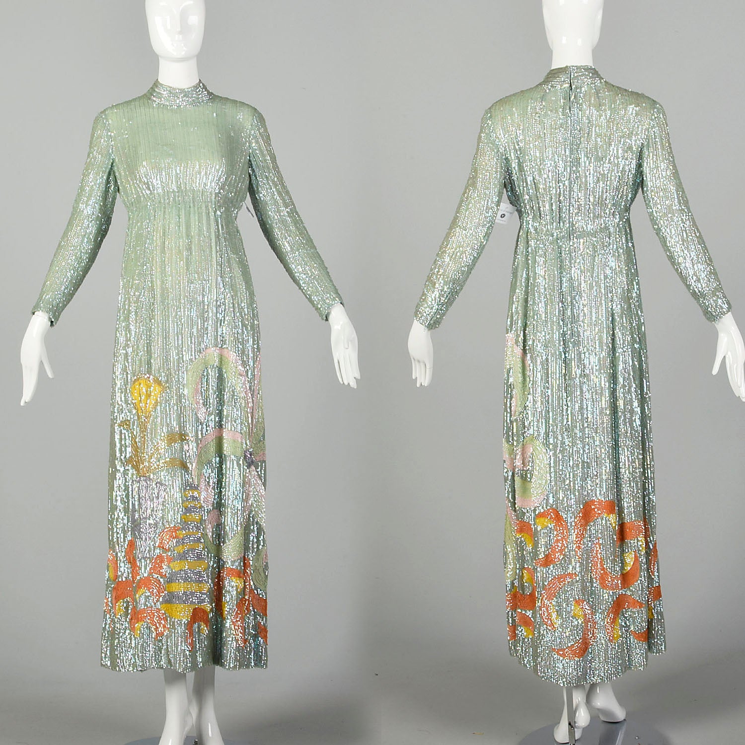 Medium 1970s Ronald Amey Sequin Gown Abstract Formal Dress