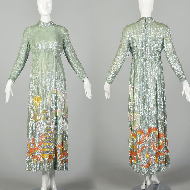 Medium 1970s Ronald Amey Sequin Gown Abstract Formal Dress