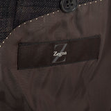2000s Zegna Z Charcoal and Black Plaid Jacket