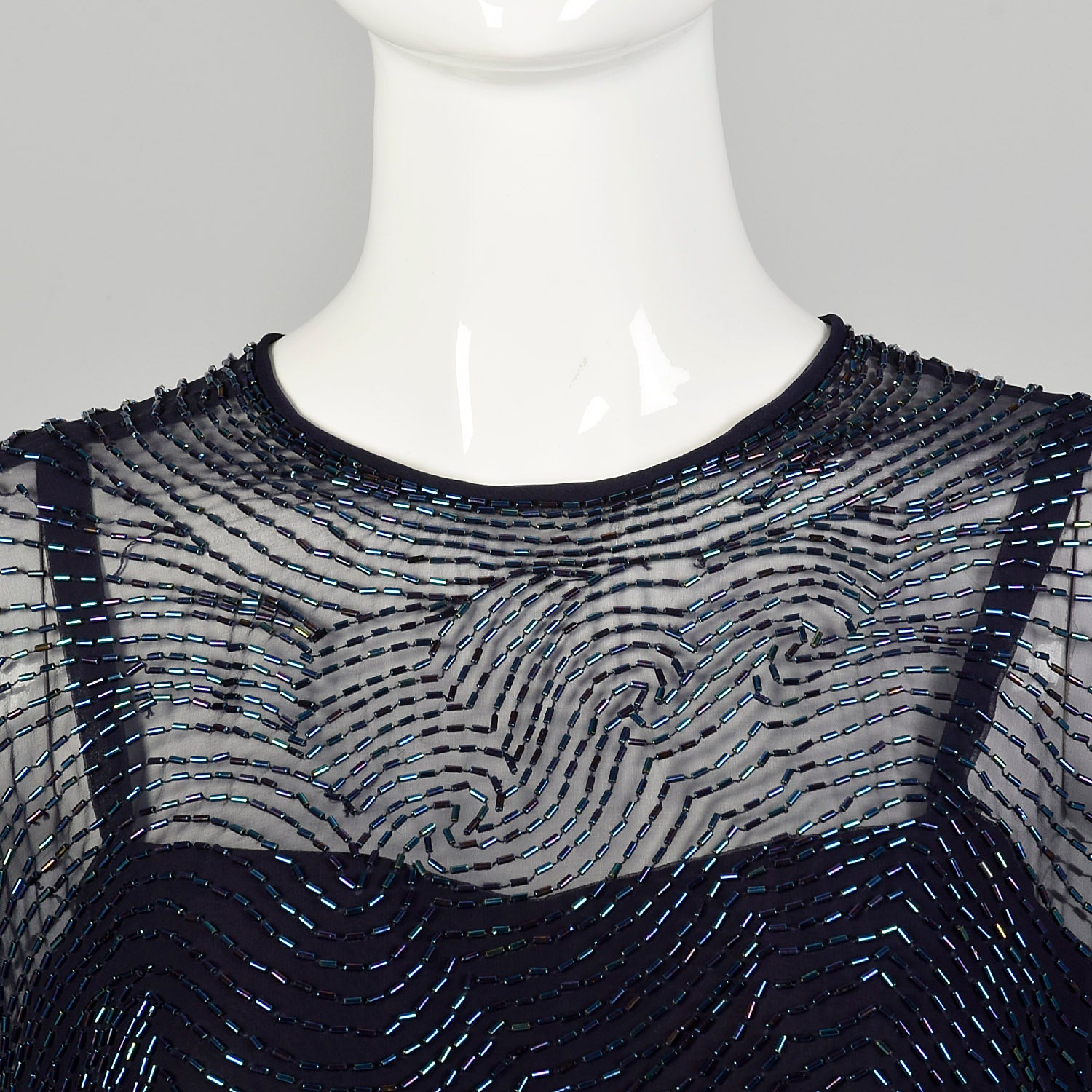 Small 1970s Jack Bryan Dress Blue Beaded Maxi Formal Disco Evening Gown