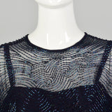 Small 1970s Jack Bryan Dress Blue Beaded Maxi Formal Disco Evening Gown