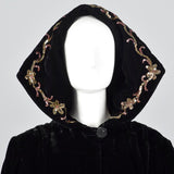1940s Black Velvet Coat with Sequin Hood