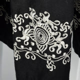 1990s Anne Klein A Line Black Skirt with Embroidered Border