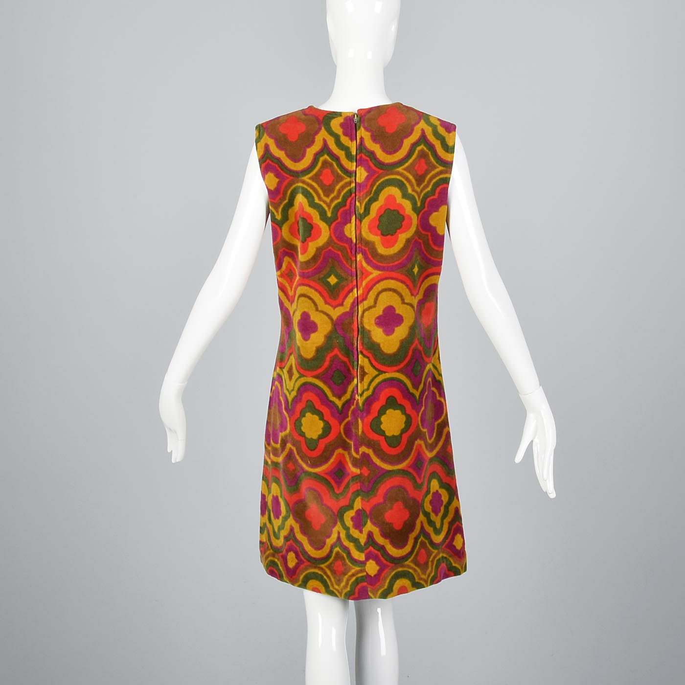 1960s Printed Velour Shift Dress