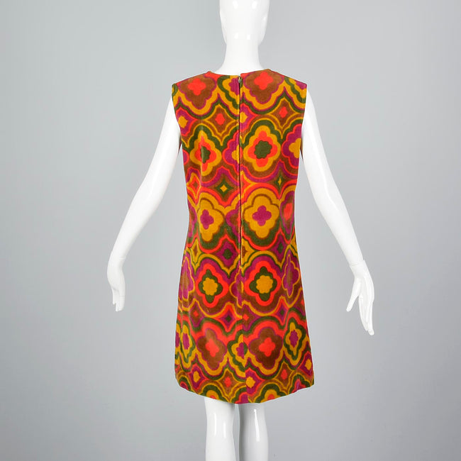 1960s Printed Velour Shift Dress