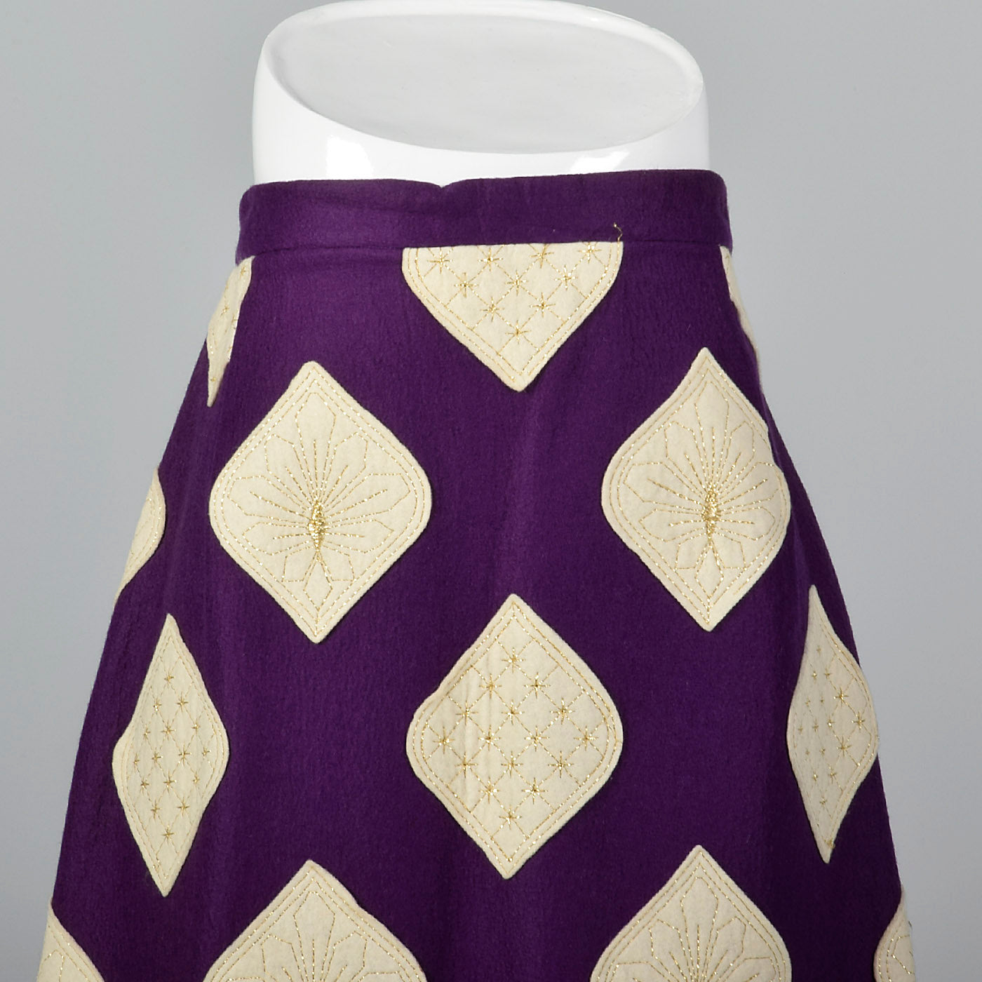 1970s Malcolm Charles Maxi Skirt, Purple Felt with Appliques