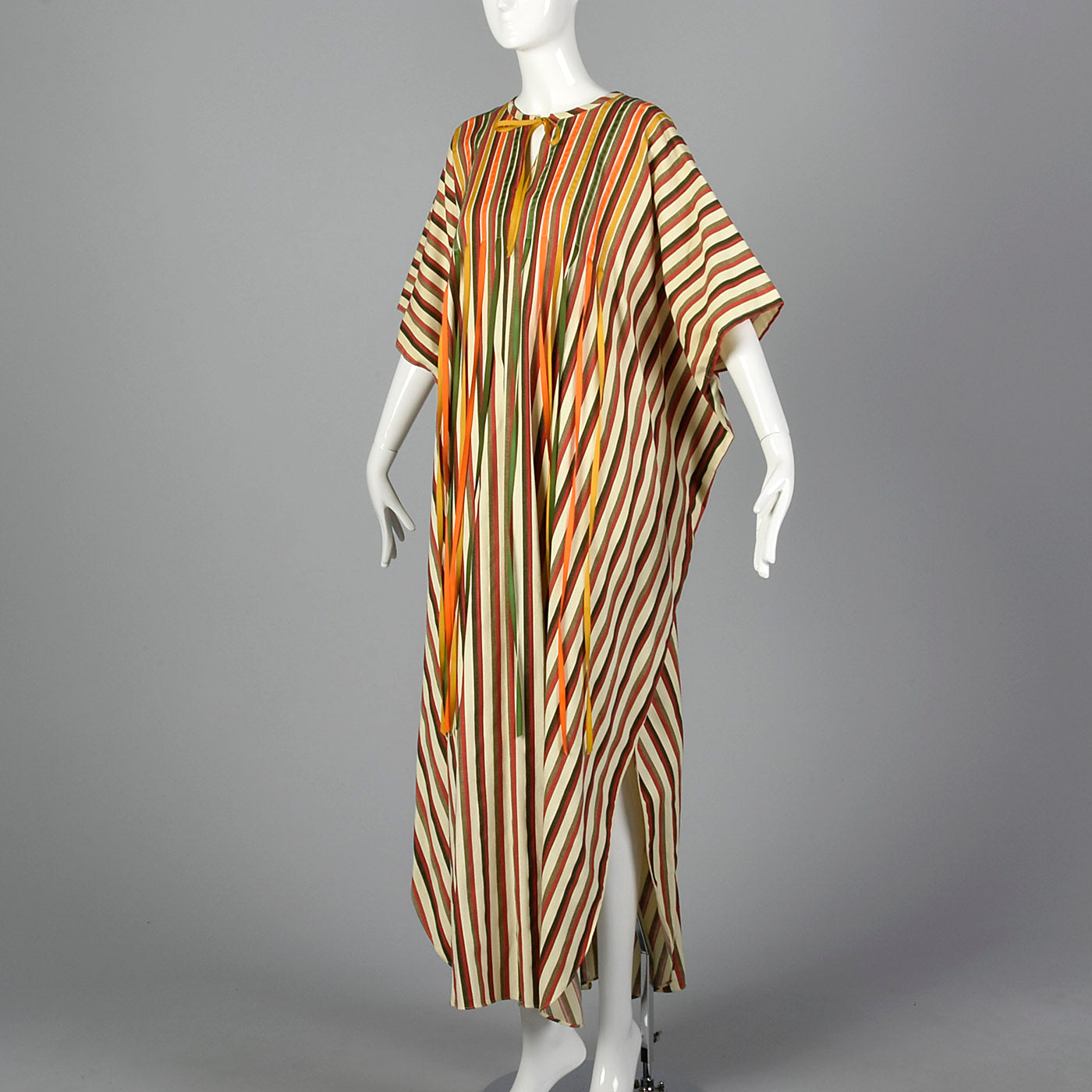 1970s Stripe Cotton Kaftan with Ribbon Fringe
