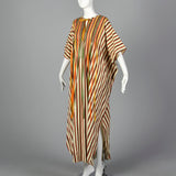 1970s Stripe Cotton Kaftan with Ribbon Fringe