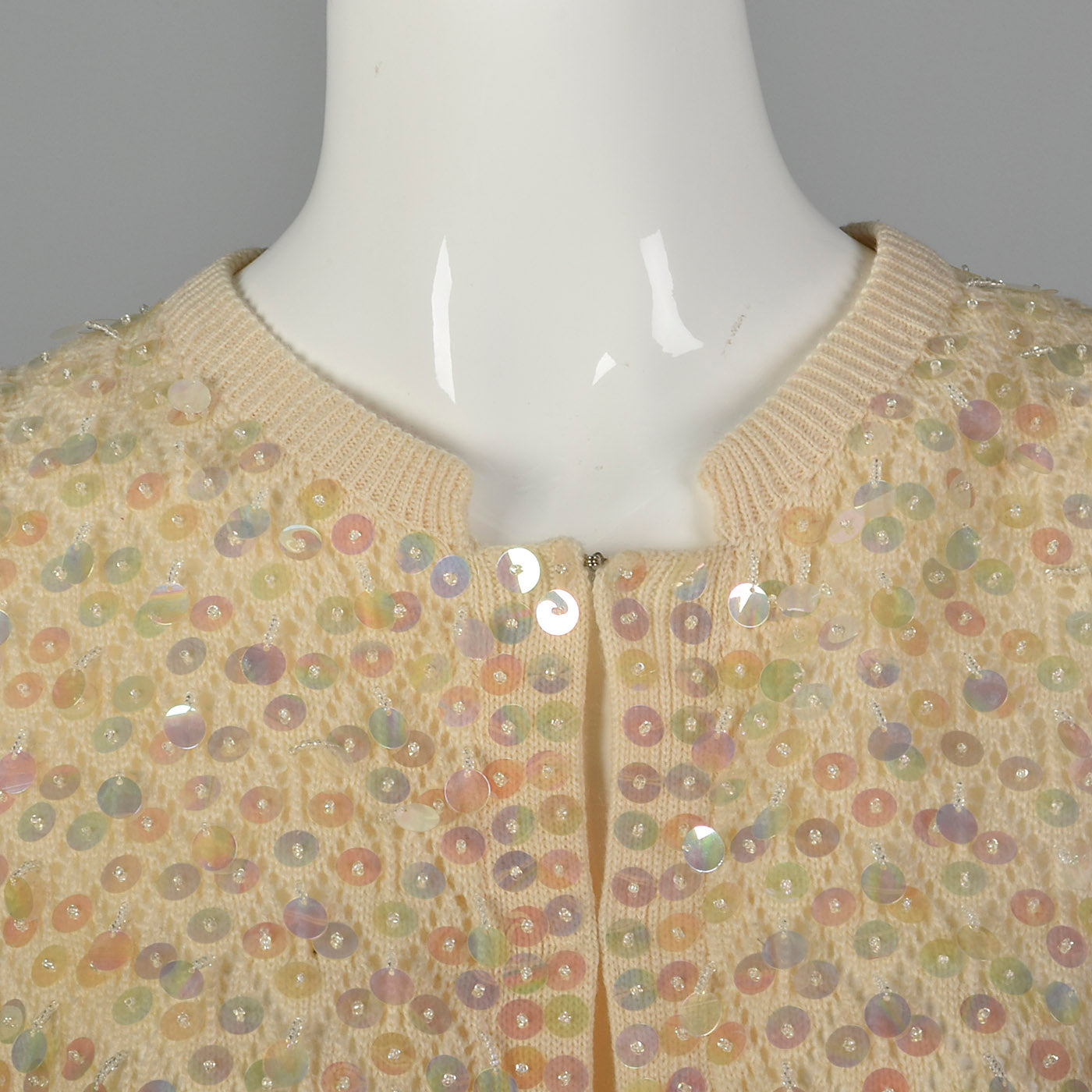 1960s Deadstock Wool Cardigan with Dangling Paillettes