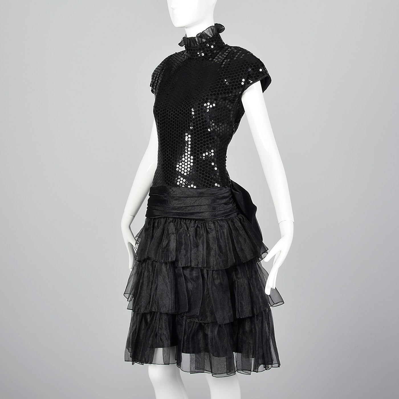 Drop Waist Sequin Dress 1980s Tadashi Black Sequin Dress with Drop Waist and Ruffle Skirt Style Drop Waist Sequin Dress 1980s Tadashi Black Sequin Dress with Drop Waist and Ruffle Skirt Style