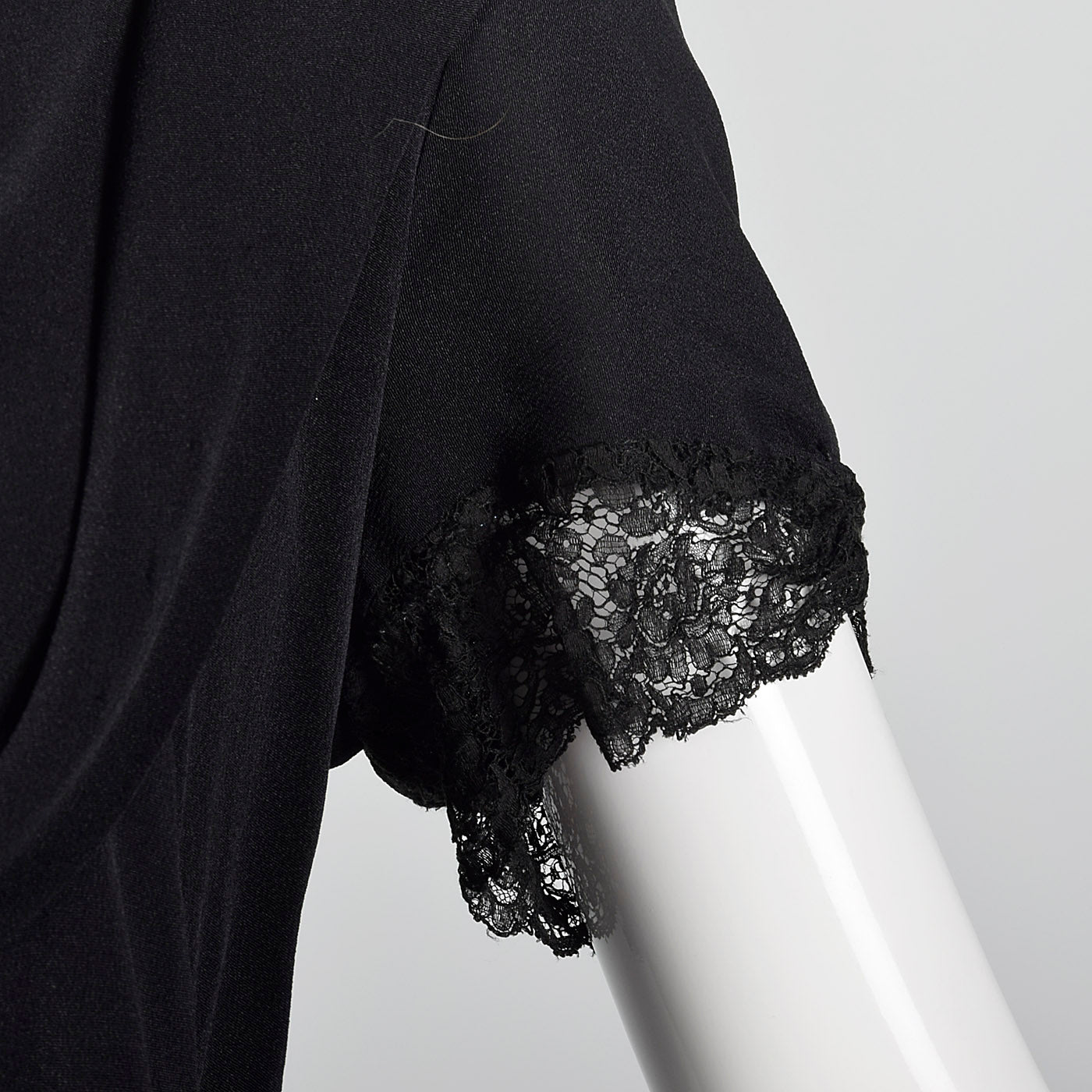 1940s Black Peplum Dress with Lace Collar and Cuffs