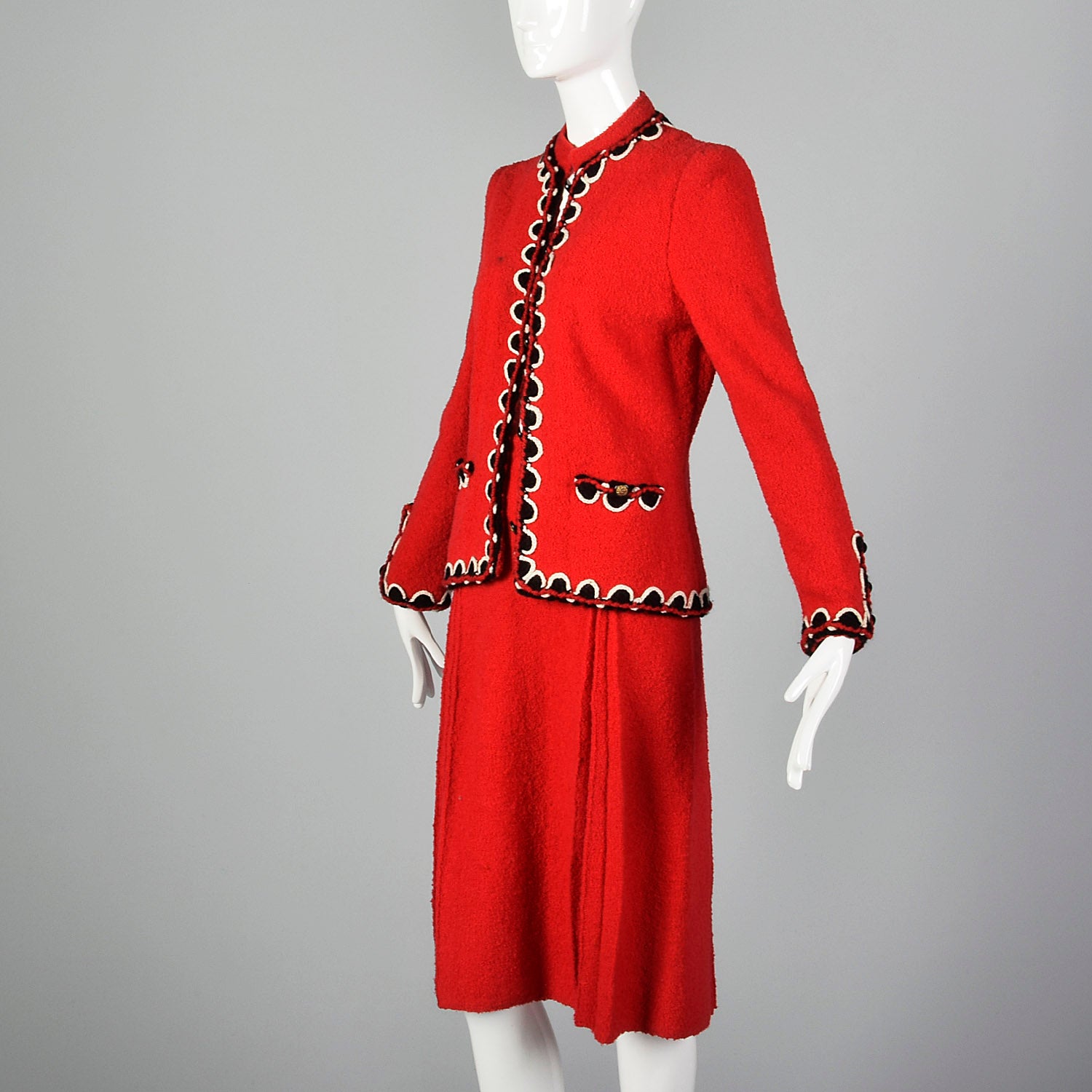 Small 1960s Adolfo Red Knit Skirt Suit