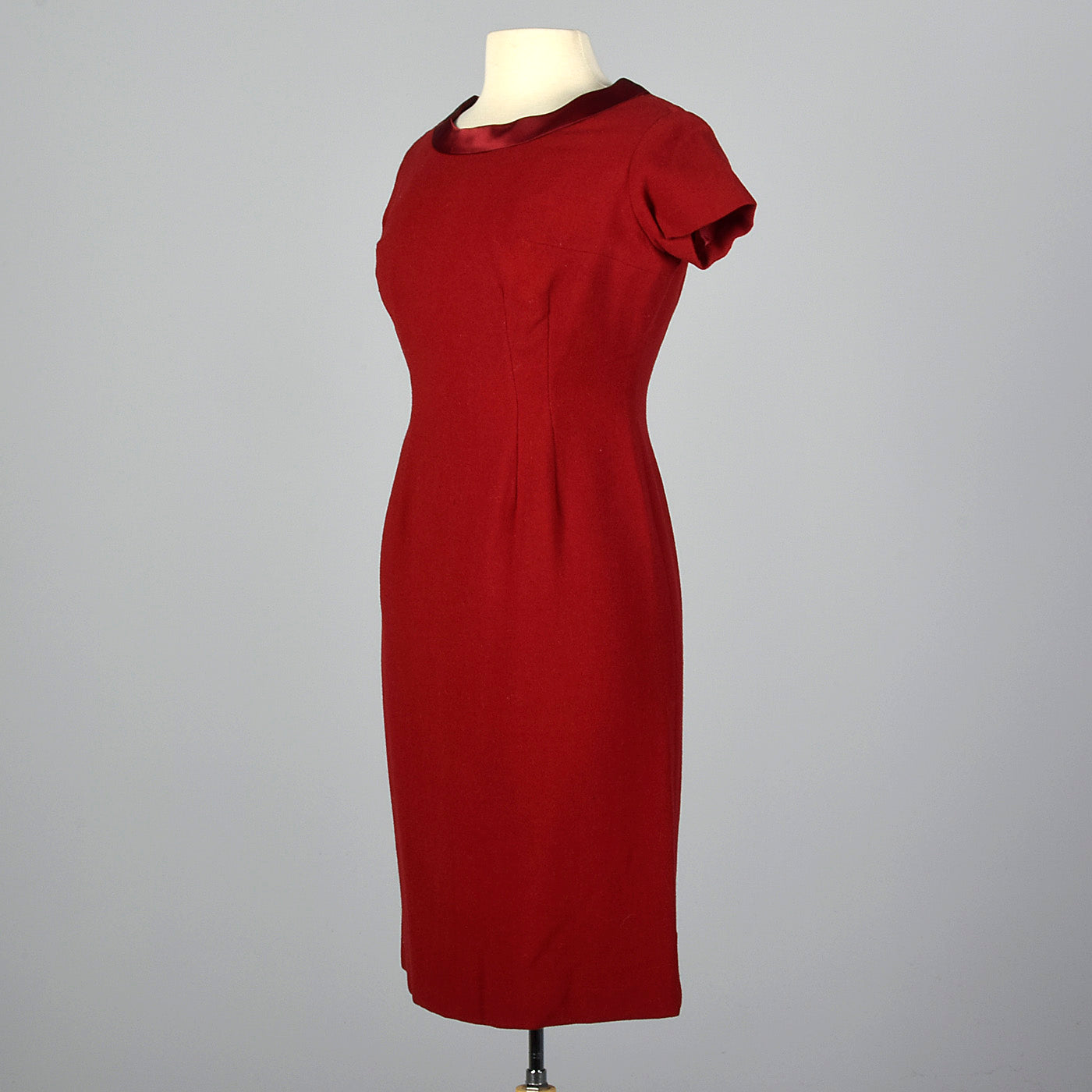 1950s Red Wool Dress with Satin Collar