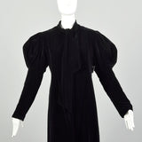 XS 1940s Black Velvet Opera Coat Juliet Sleeves Pussybow